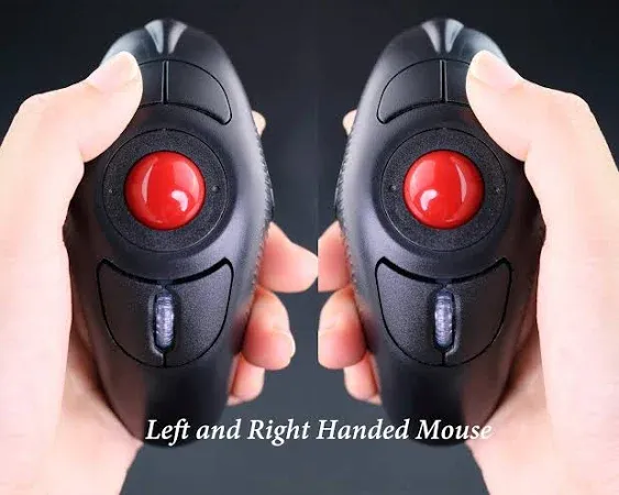 EIGIIS 2.4G Ergonomic Trackball Finger Handheld USB Wireless Mouse for PC Laptop Mac Left and Right Handed User (Black Wireless Red TrackBall)