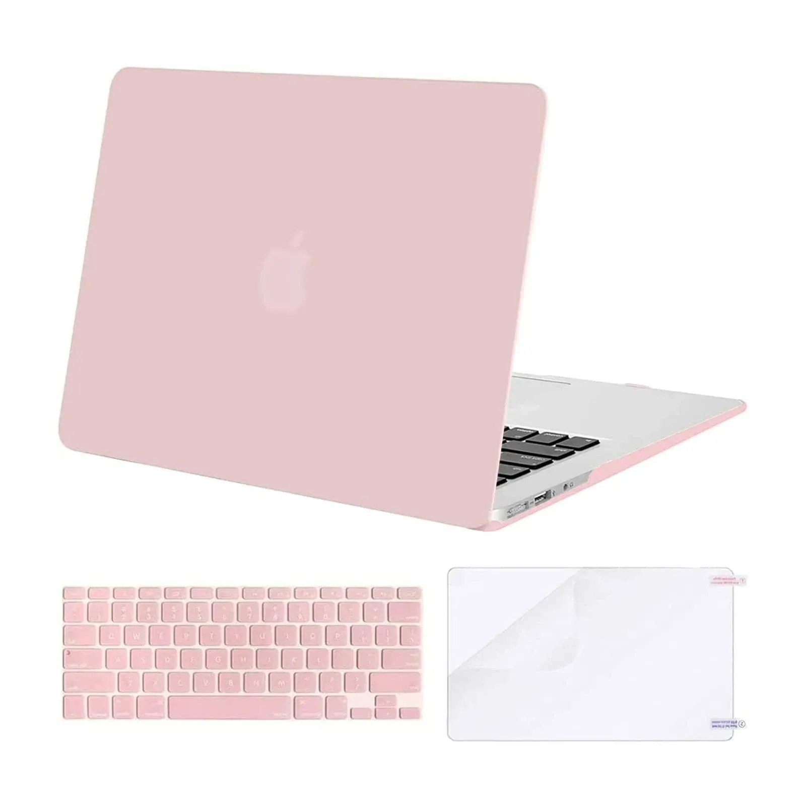 Mosiso Plastic Hard Shell Case & Keyboard Cover & Screen Protector Compatible MacBook Air 11 inch (Models: A1370 & A1465), Rose Quartz