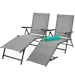 Set of2Outdoor Patio Chaise Lounge Chair Pool Lounger250lb Weight Capacity -Gray