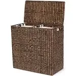 Birdrock Home Brown Oversized Divided Hamper with Liners and Lid - Brown Wash - 2 Liners