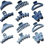 12 Pcs Claw Clips, Multi-Shapes Hair Clips for Women, Non-Slip Large Jaw Claw Clips for Thick Thin Curly Hair Accessories (Blue)