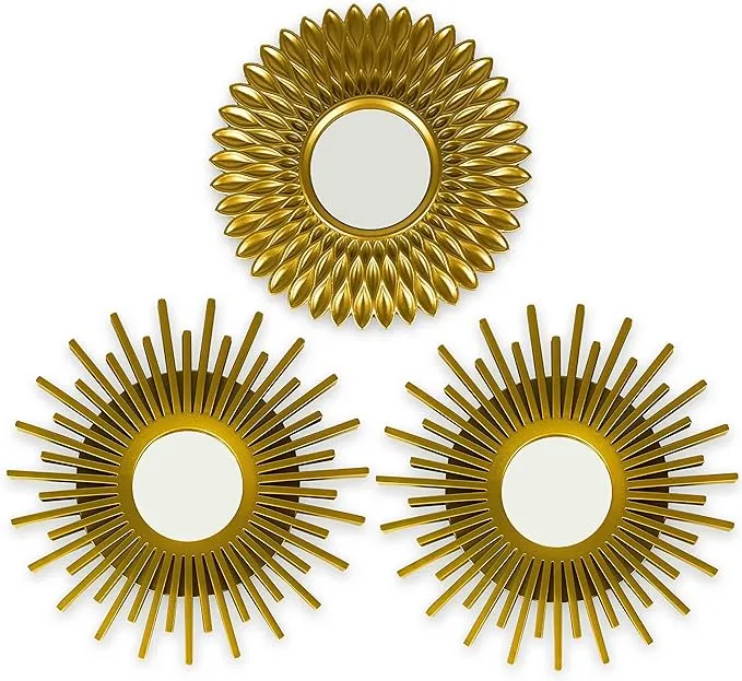 Gold Decorative Wall Mirrors Pack of 3 Decorative Mirrors Ideal for Home, Bed...