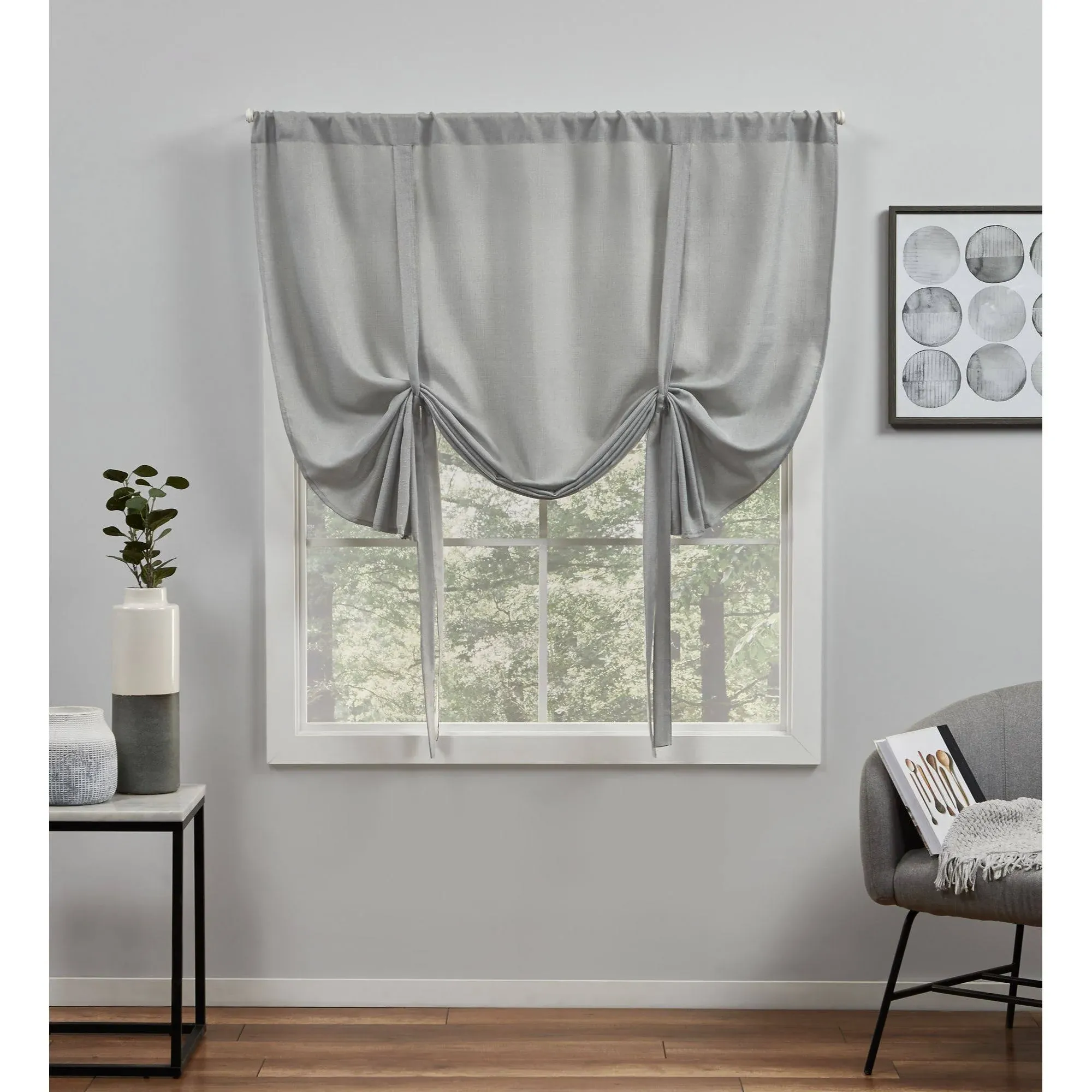 Exclusive Home Loha Light Filtering Rod Pocket Tie Up Shade, 54"x63", Dove Grey