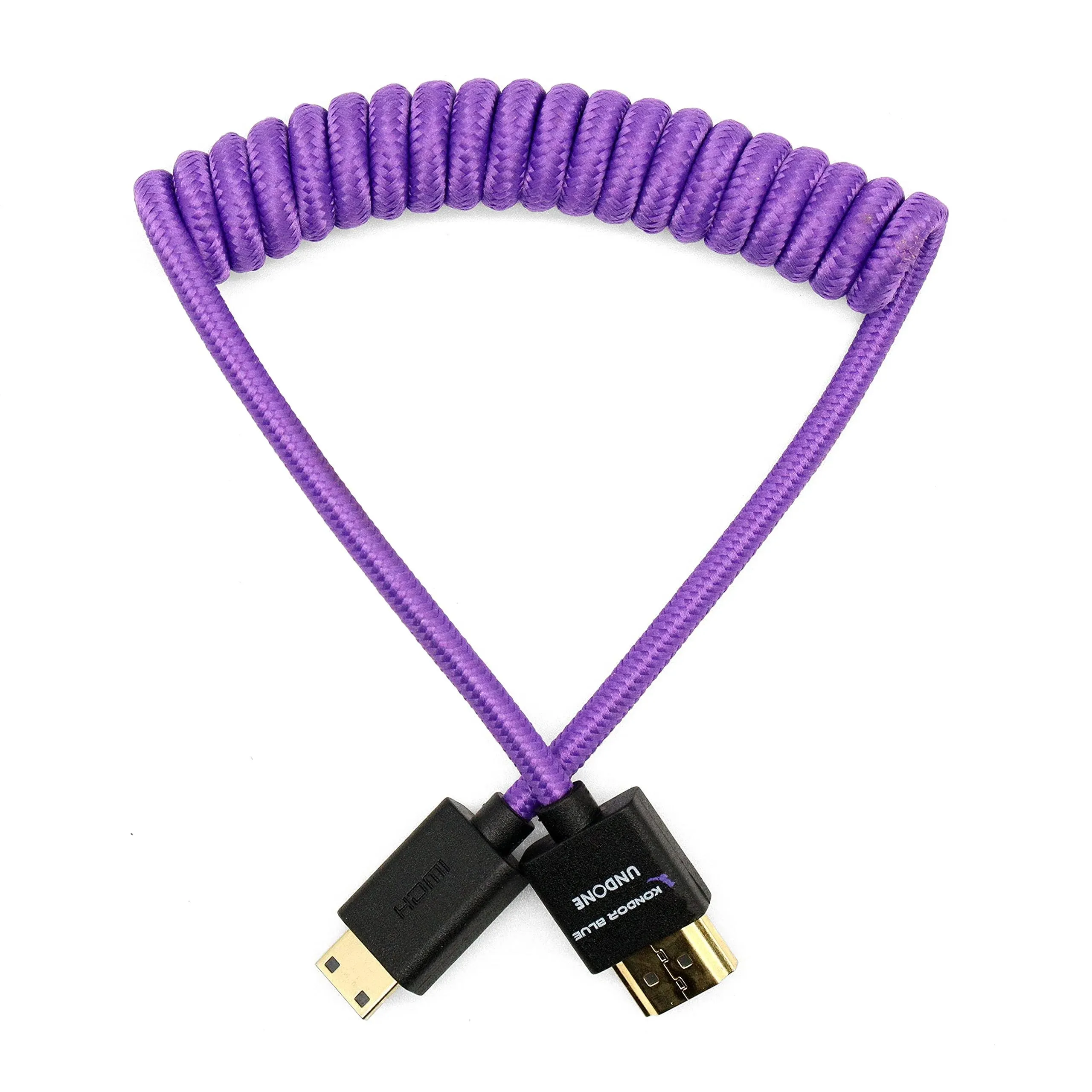 KONDOR BLUE x Gerald Undone | MK2 HDMI to Mini HDMI Thin Short Coiled Braided Cable for On-Camera Monitors, Capture Cards + More | 4K/60hz | 18Gbps 3D HDR MetaData | Purple