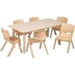 Emmy 23.625"W x 47.25"L Rectangular Natural Plastic Height Adjustable Activity Table Set with 6 Chairs