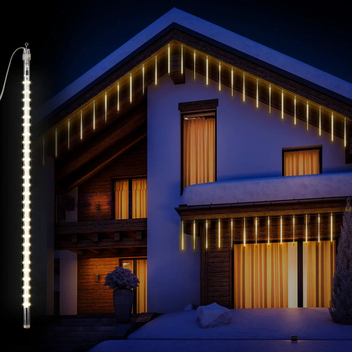 Alpine Corporation Hanging Icicle Lights with Chasing Warm White LED Lights