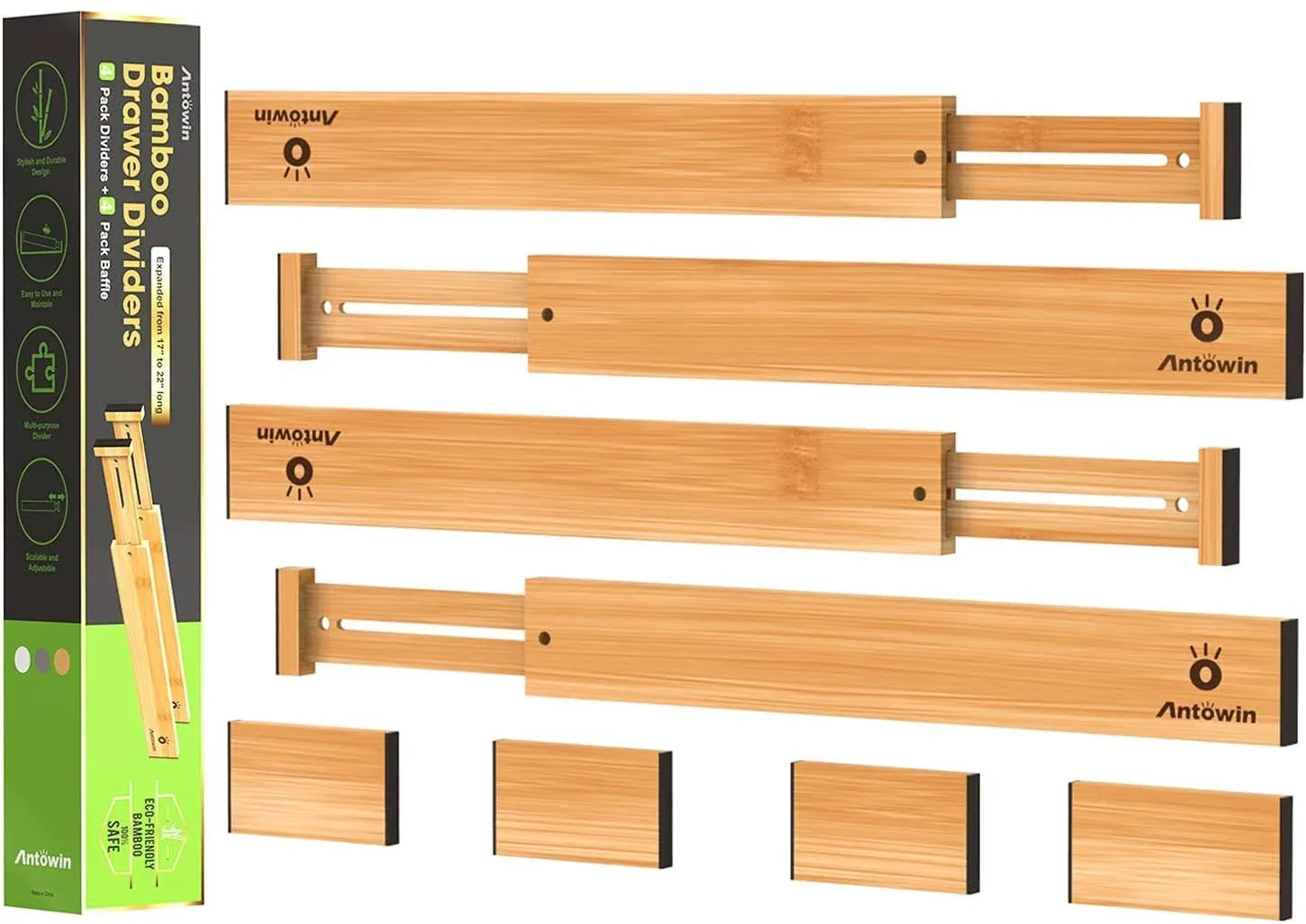 ANTOWIN Bamboo Drawer Dividers Organizers