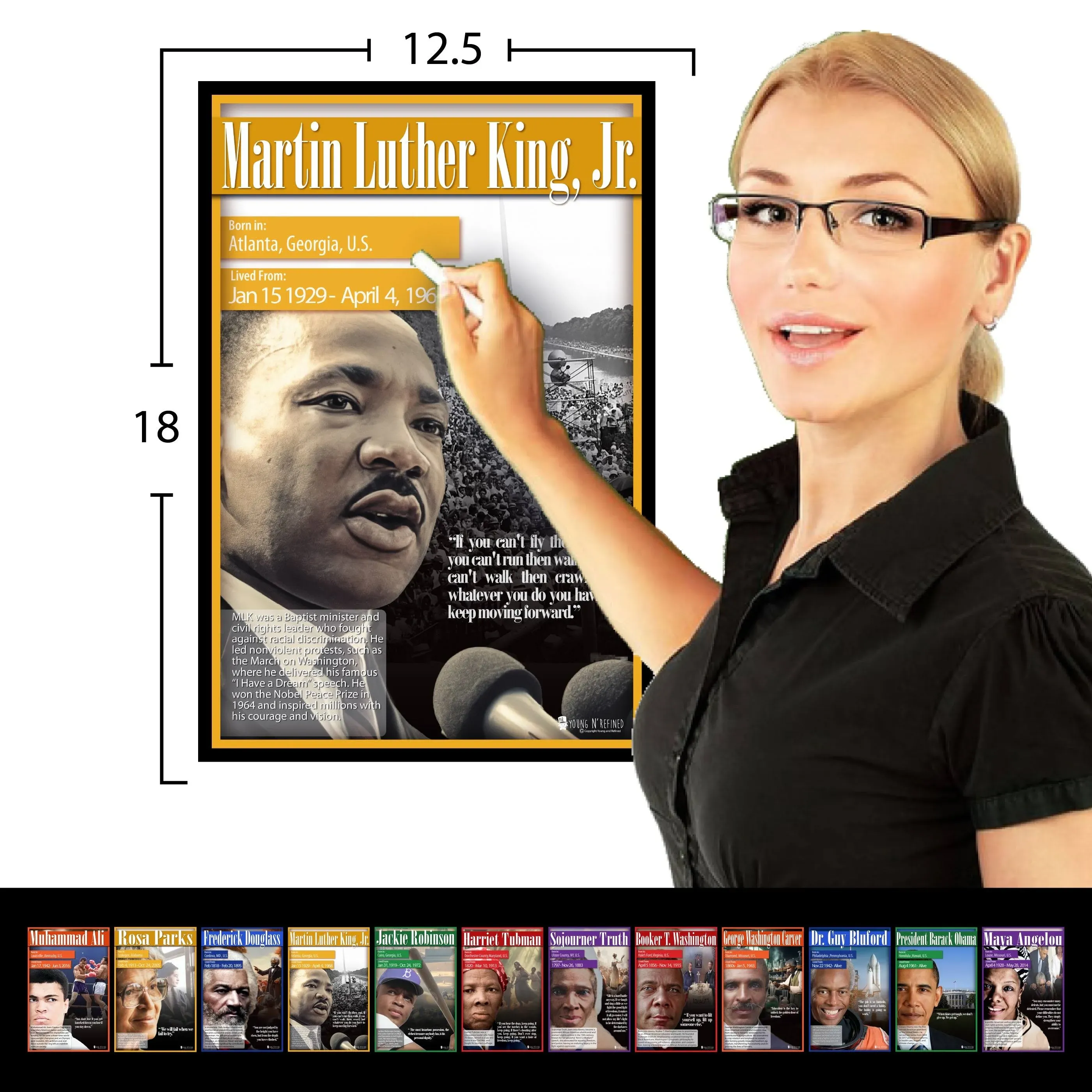 Black History Posters 12 Pack School Charts Glossy Paper (12.5x18) Young N Refined