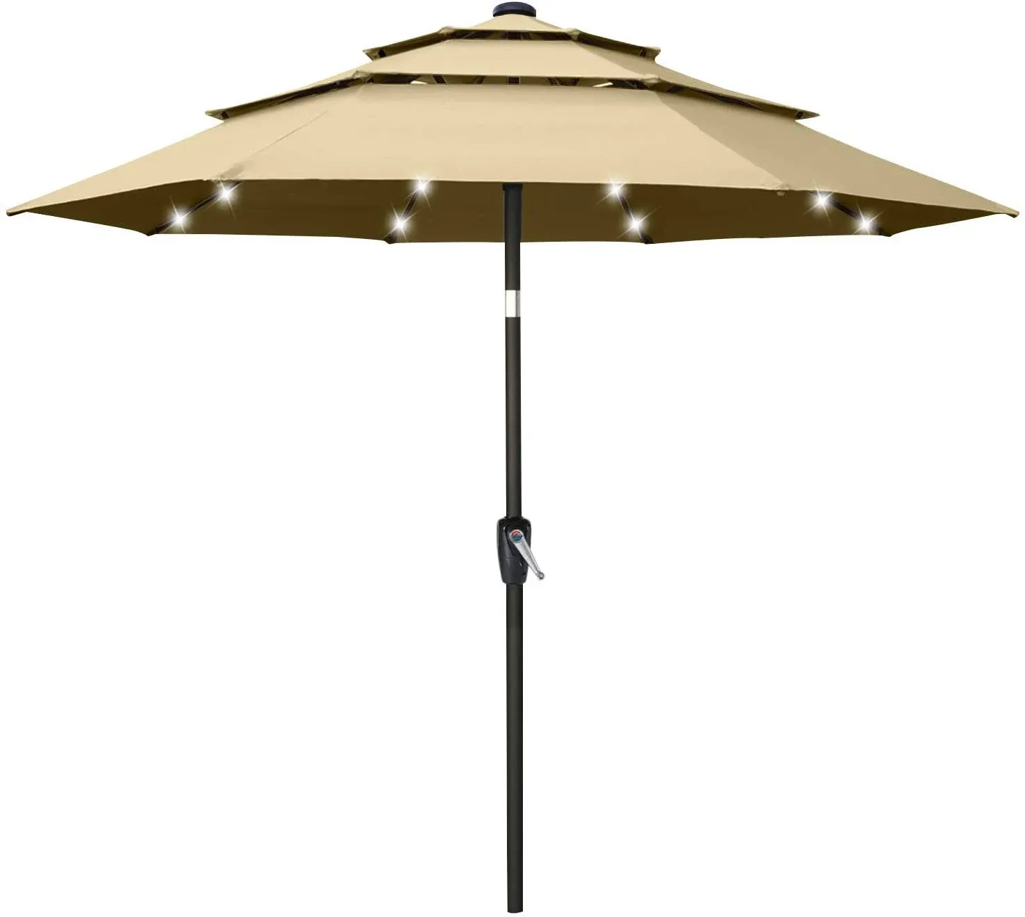 ABCCANOPY Solar Led Patio Umbrellas 3-Tiers 11FT (Khaki)