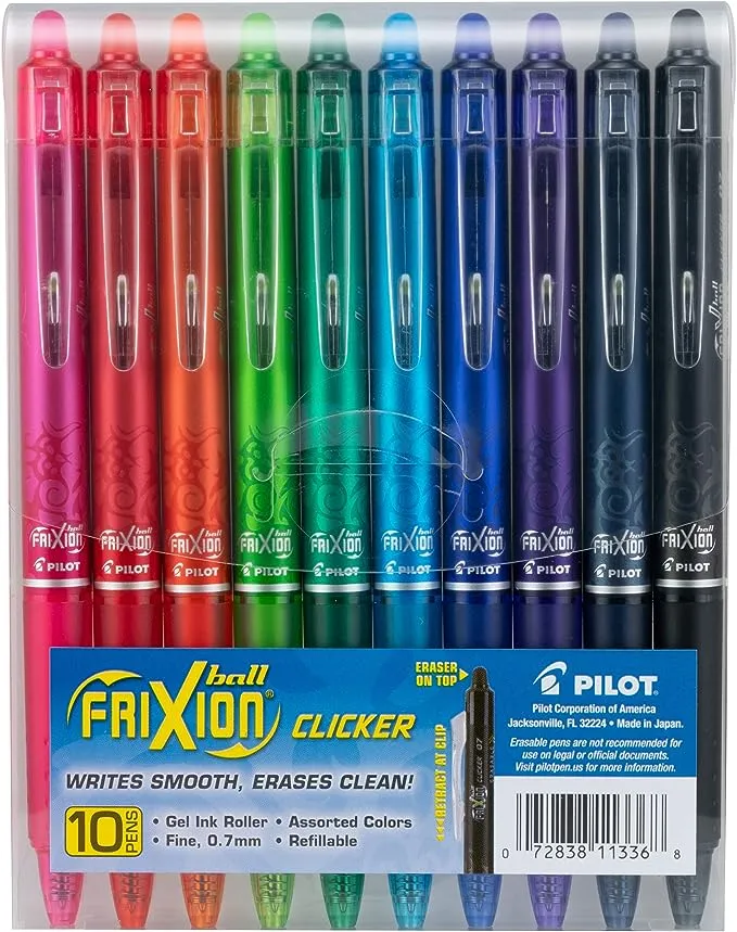 Pilot, FriXion Clicker Erasable Gel Pens, Fine Point 0.7 mm, Pack of 15, Assorted Colors