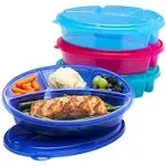 Bentgo Easyboxes 4-Compartment Oval Containers - Patented Design 8-Piece Set; 4 Trays & 4 Fitted Lids Seal in Freshness; Reusable Food Storage & Meal Prep BPA-Free Containers (Jewel Brights)