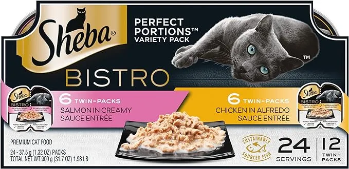 Sheba Perfect PORTIONS Bistro Wet 2.64 Ounce (Pack of 12), Salmon, Chicken 