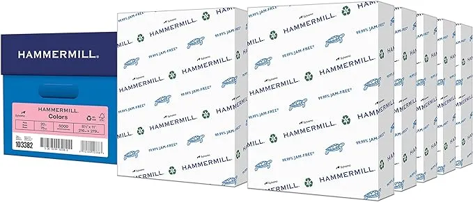 Hammermill Colored Paper, 20lb Pink Printer Paper, 8-1/2 x 11- 1 Ream (500 Sheets) - Made in the USA, Pastel Paper, 103382R