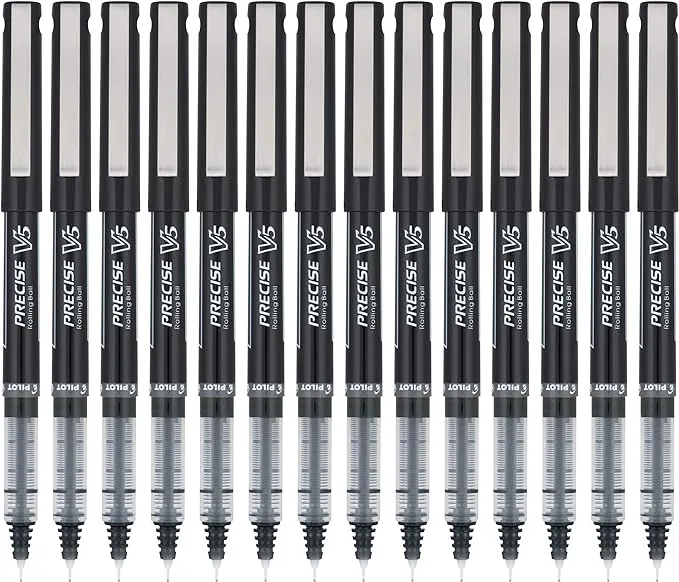 Pilot Precise V5 Stick Liquid Ink Rolling Ball Stick Pens, Extra Fine Point (0.5mm) Black, 14-Pack (15403)