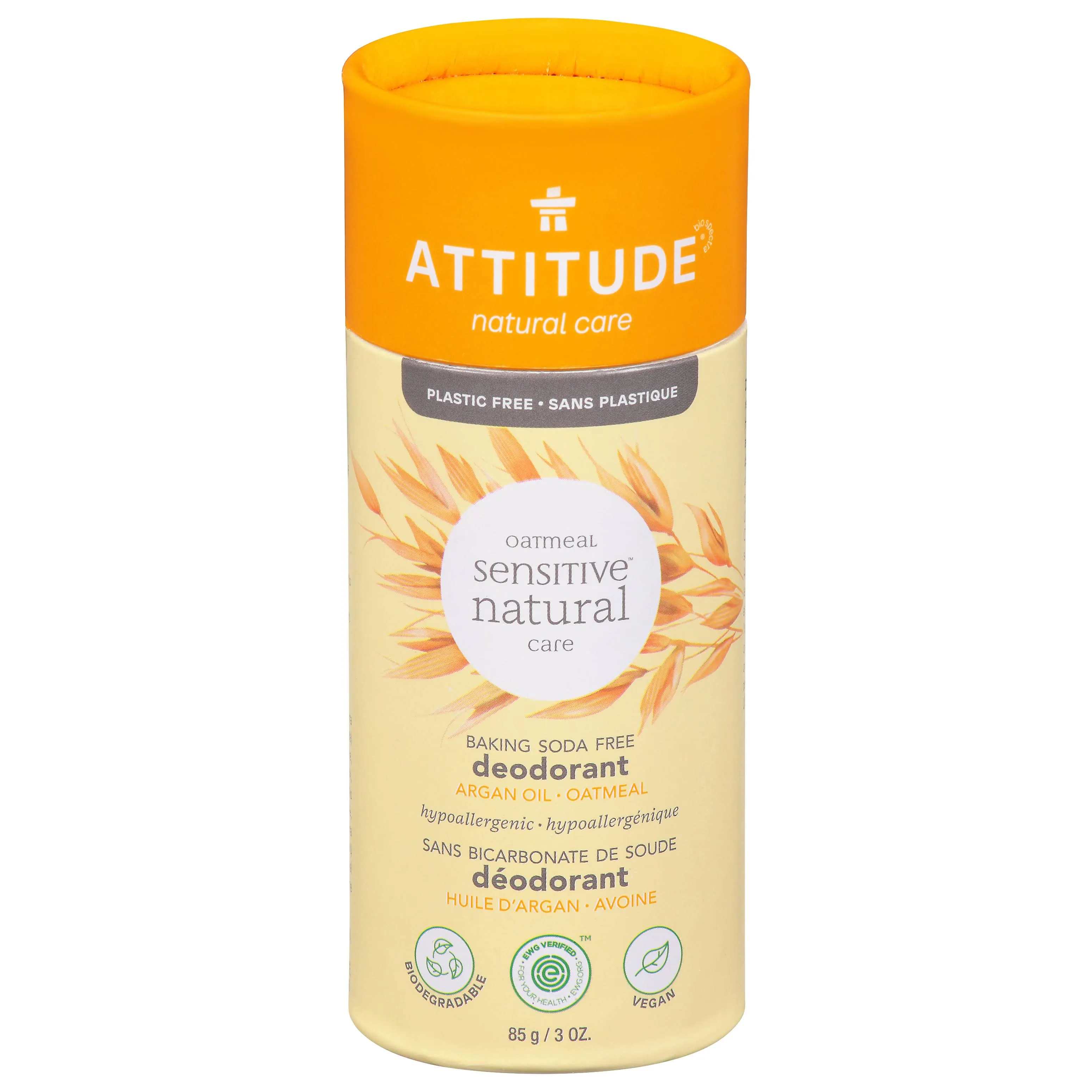 Attitude Sensitive Natural Care Deodorant, Oatmeal - 85 g