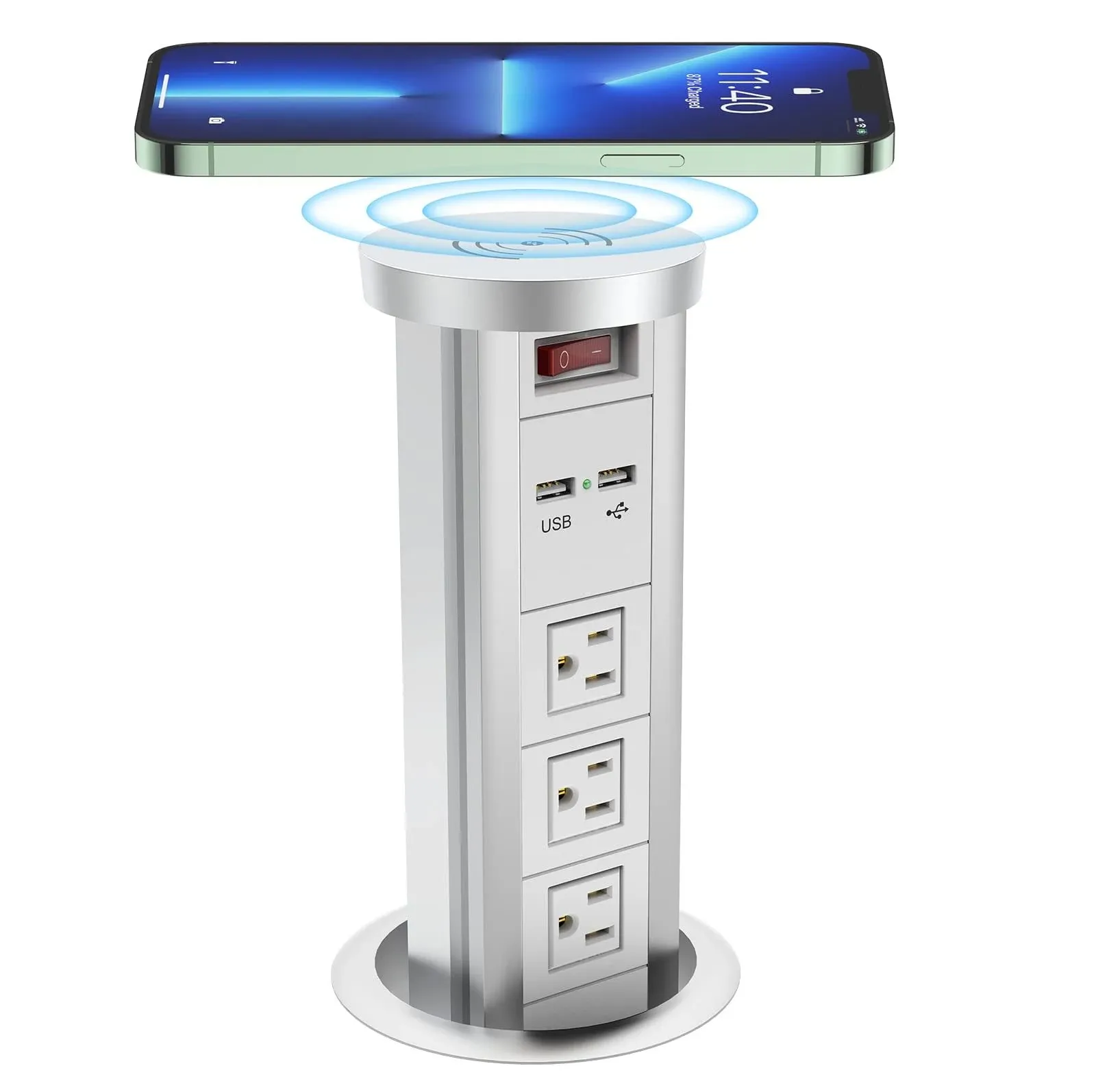 Automatic Pop Up Power Outlet Popup Wireless Charging Station with 3AC Plugs ...