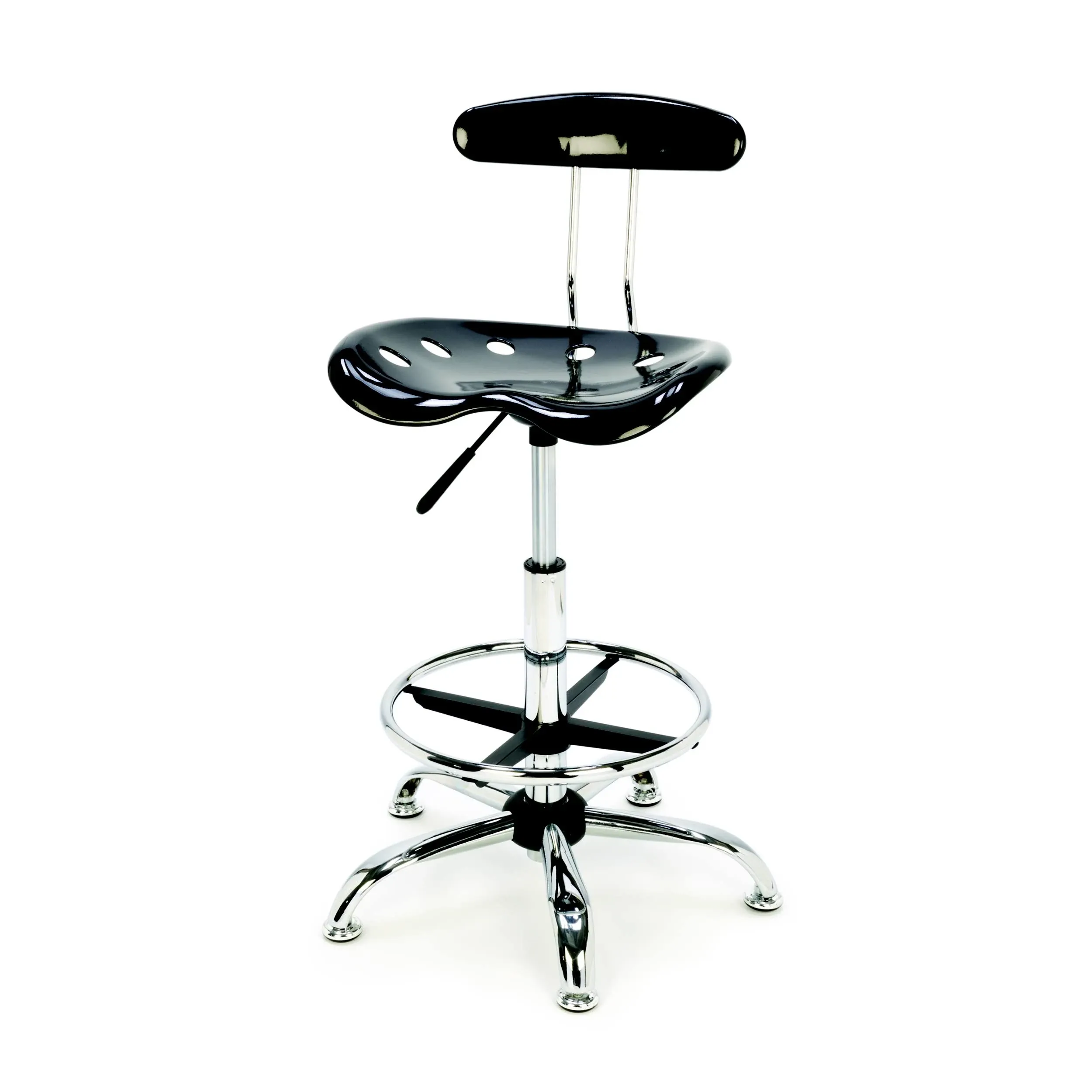 Flash Furniture Black Vibrant Chrome Drafting Stool with Tractor Seat