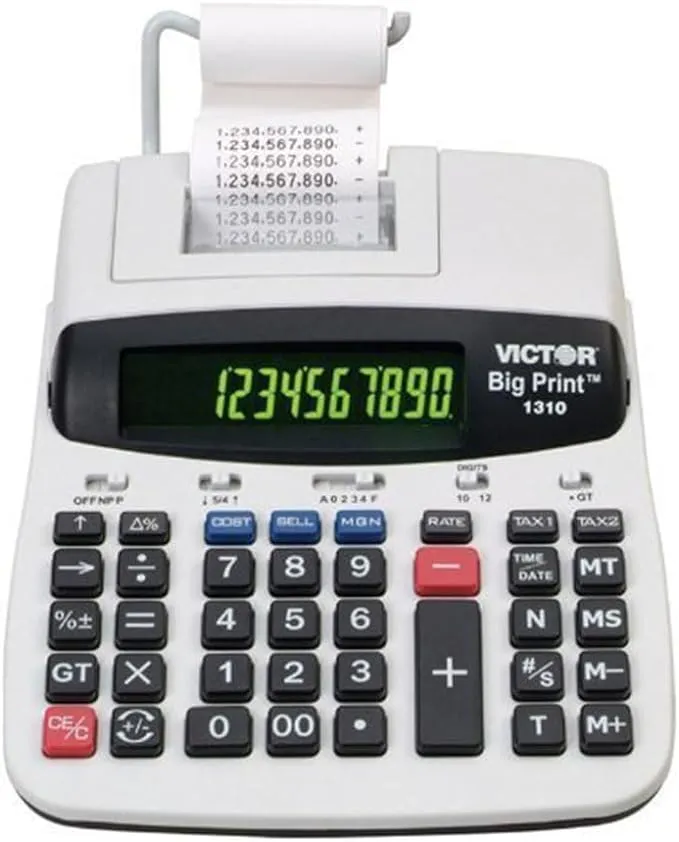 1310 Big Print Commercial Thermal Printing Calculator, Black Print, 6 