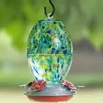 Muse Garden Hand Blown Glass Hummingbird Feeder  - 27 Ounces - Starry Night