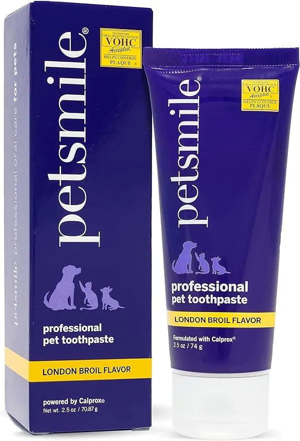 Petsmile Professional Pet Toothpaste - Cat & Dog Toothpaste for Plaque, Tartar, & Bad Breath - VOHC Accepted Non Enzymatic Dental Care for Cat & Dog Teeth Cleaning (London Broil, 2.5 Oz)