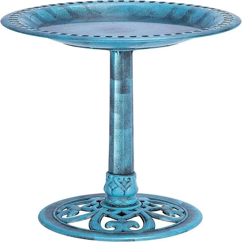 VIVOHOME 28 inch Height Polyresin Lightweight Antique Outdoor Garden Bird Bath Blue