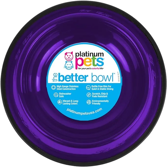 Platinum Pets Non-Tip Stainless Steel Dog Bowl 50 oz Purple