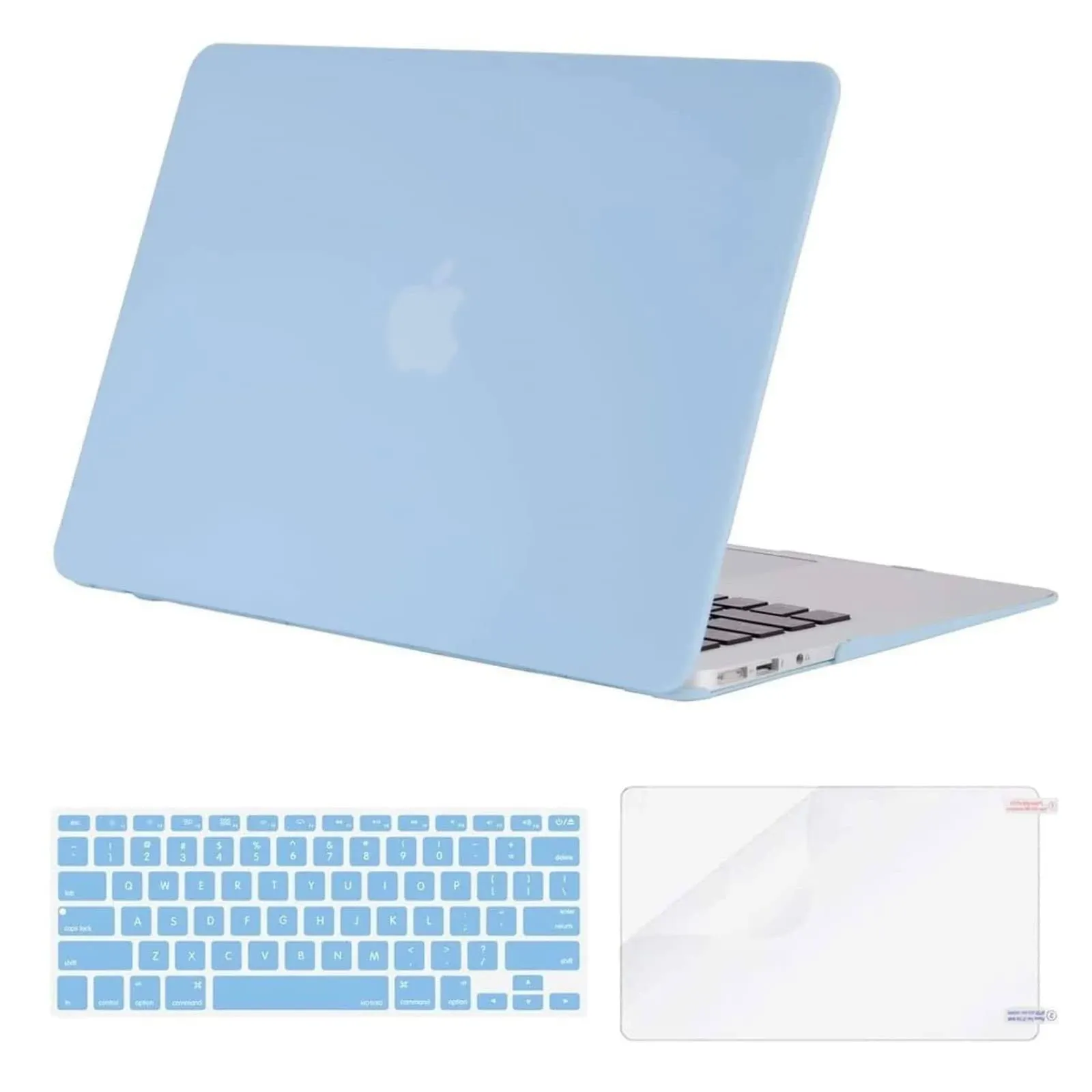 Mosiso 3 in 1 Plastic Hard Case with Keyboard Cover with Screen Protector for MacBook Air 13 inch (Models: A1369 and A1466), Airy Blue