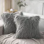 Phantoscope Pack of 2 Faux Fur Throw Pillow Covers Cushion Covers Luxury Soft Decorative Pillowcase Fuzzy Pillow Covers for Bed/