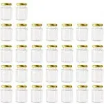 Encheng 1.5 oz Clear Hexagon Jars,Small Glass Jars With Lids(golden),Mason Jars For Herbs,Foods,Jams,Liquid,Mini Spice Jars For Storage 30 Pack