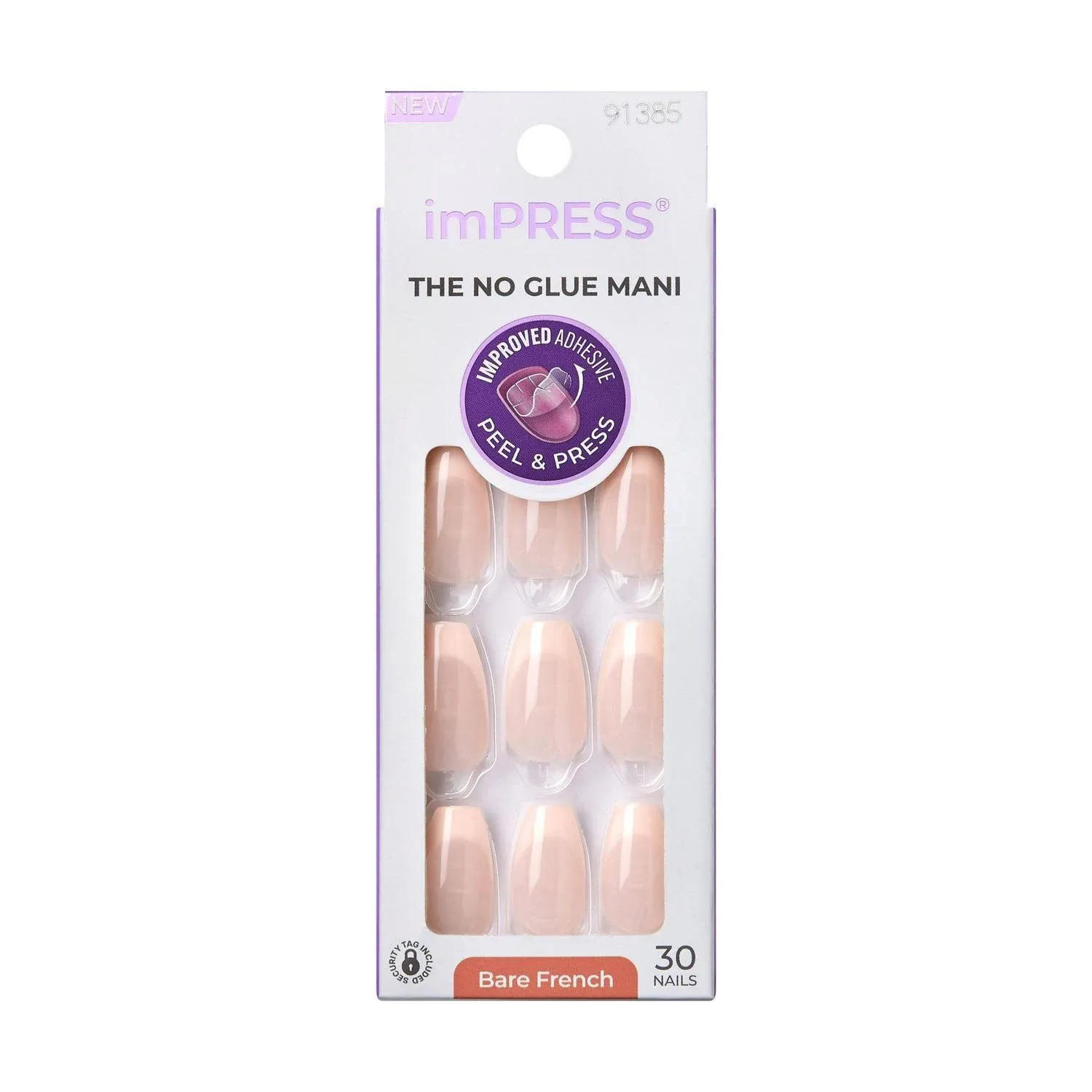 KISS imPRESS No Glue Needed Press On Nails, Design, As It Was, Beige, Medium Almond, 30 Count