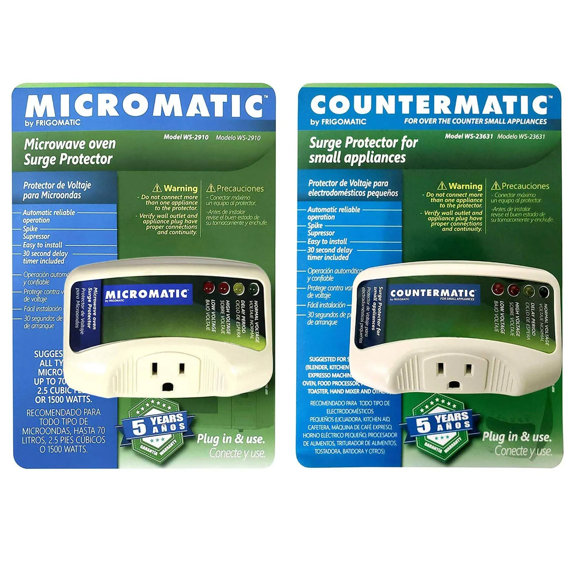 Two Electronic Voltage & Surge Protector Combo Micromatic for Microwaves and Countermatic for Kitchen Appliances