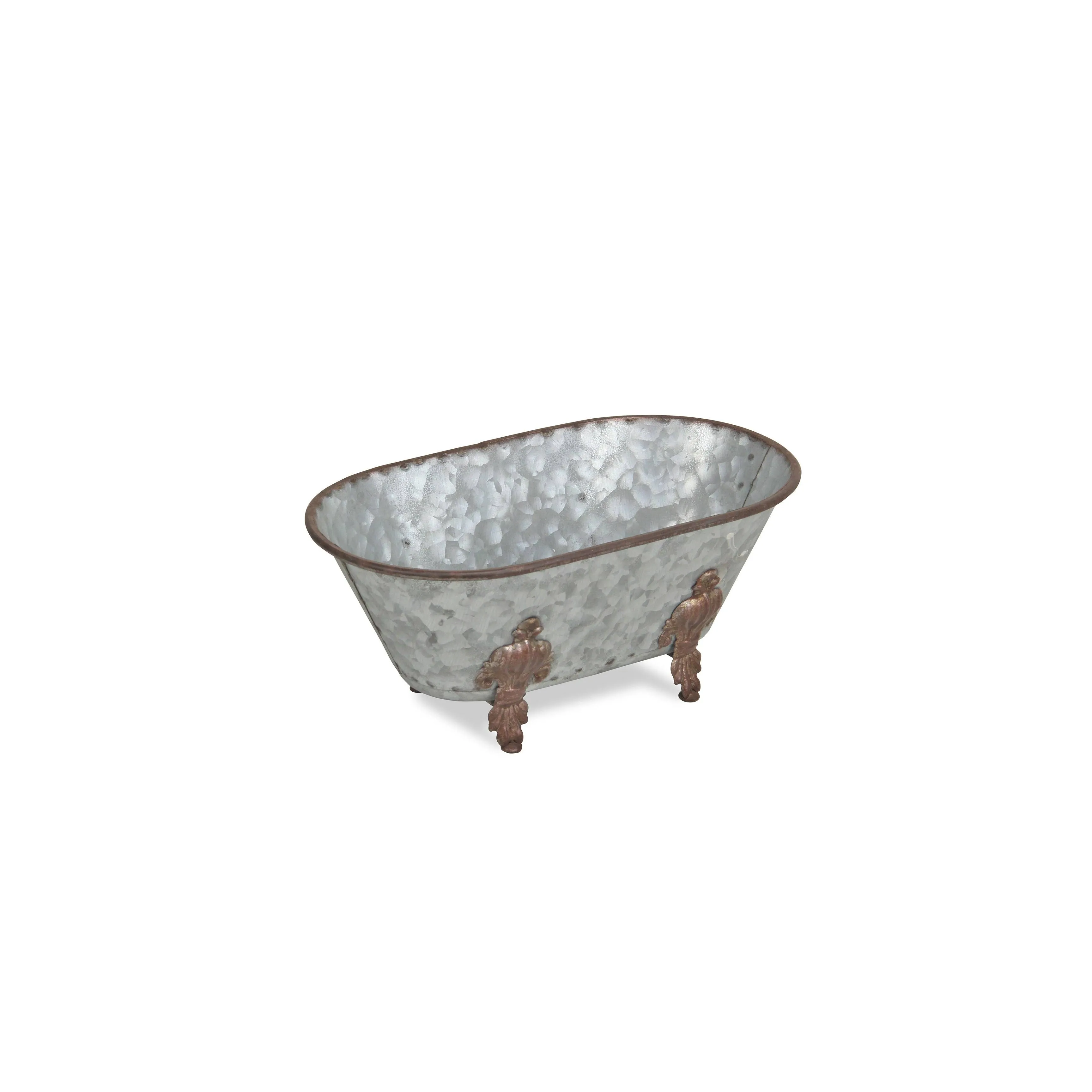 Cheungs Lavande Metal Fleur-de-Lis Tub Decor-Small-Galvanized Table Décor, 10" L x 5.5" W x 4.5" H, Gray