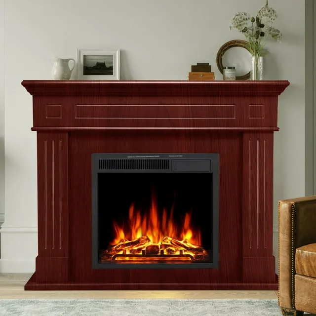 Kissair Electric Fireplace Mantel Wood Surround Firebox Freestanding Corner ...