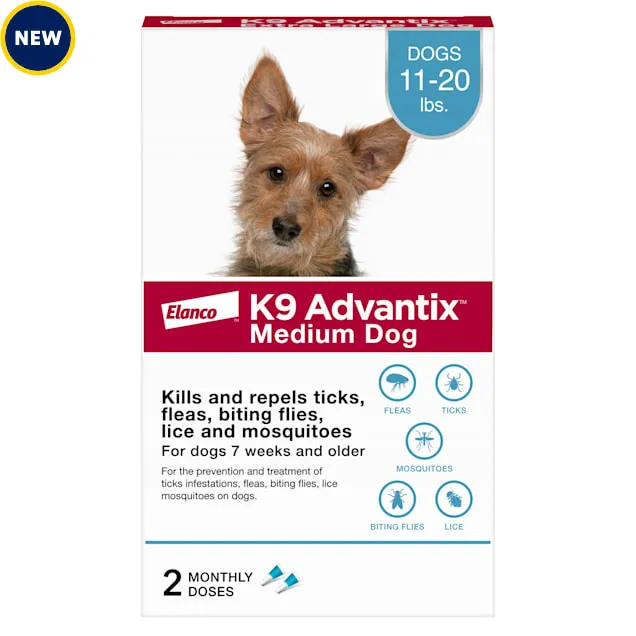 K9 Advantix Flea, Tick & Mosquito Prevention for Medium Dogs 11-20 lbs, 2-Monthly Treatments