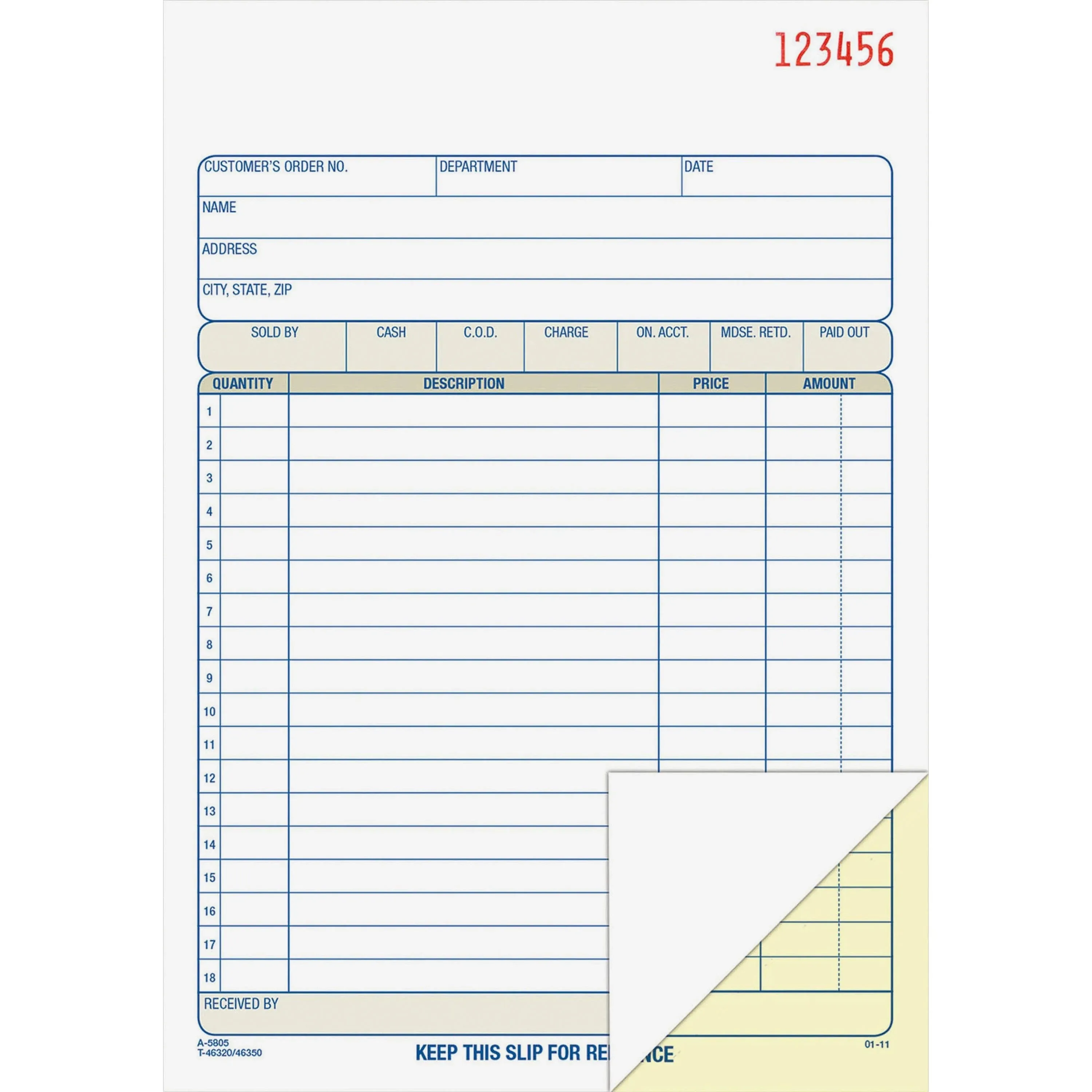 Adams Sales Order Books, 2-Part, Carbonless, White/Blue, 8.43" x 5.56" - 50 sheets