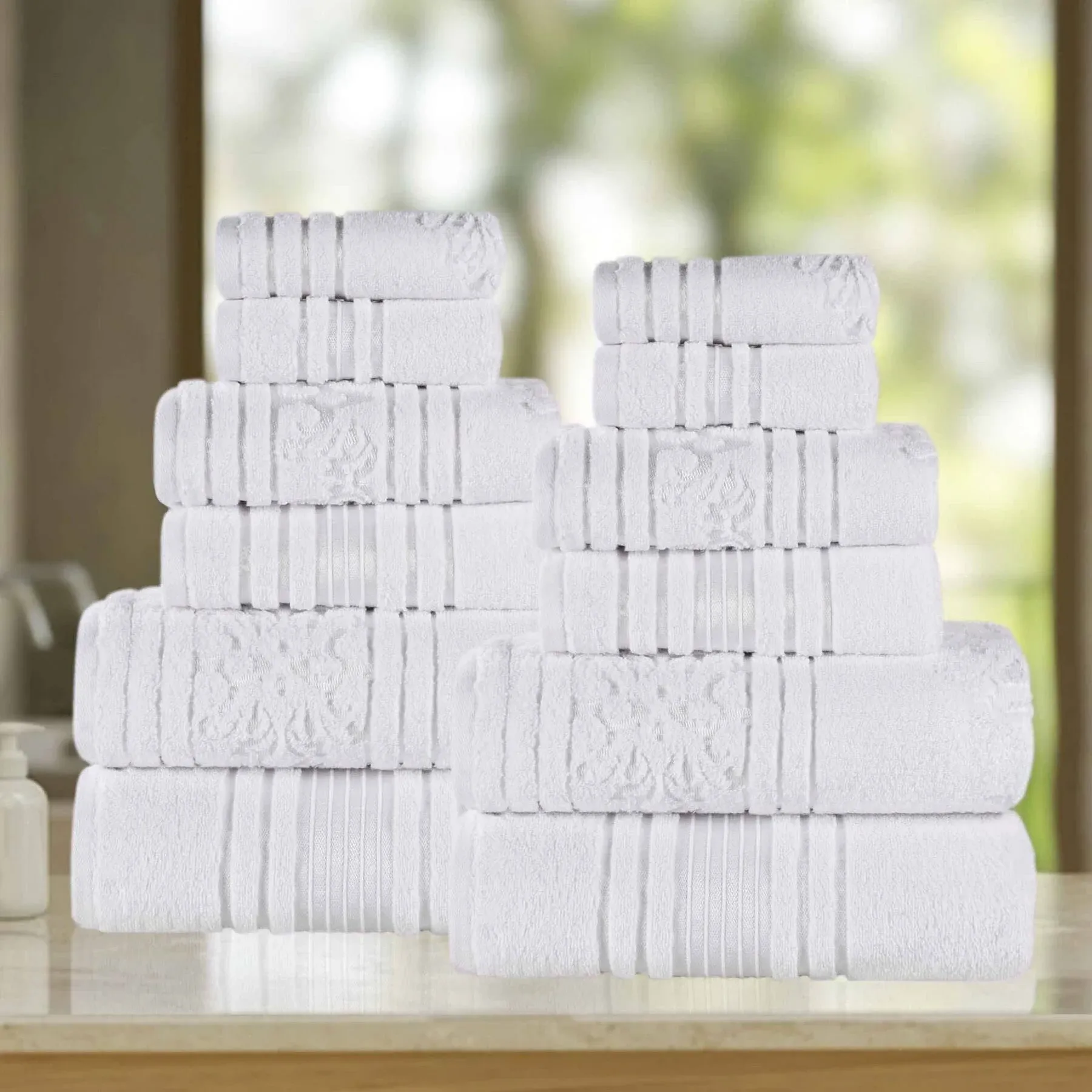 Superior Sadie Zero Twist Cotton Floral 12 Piece Towel Set, Platinum