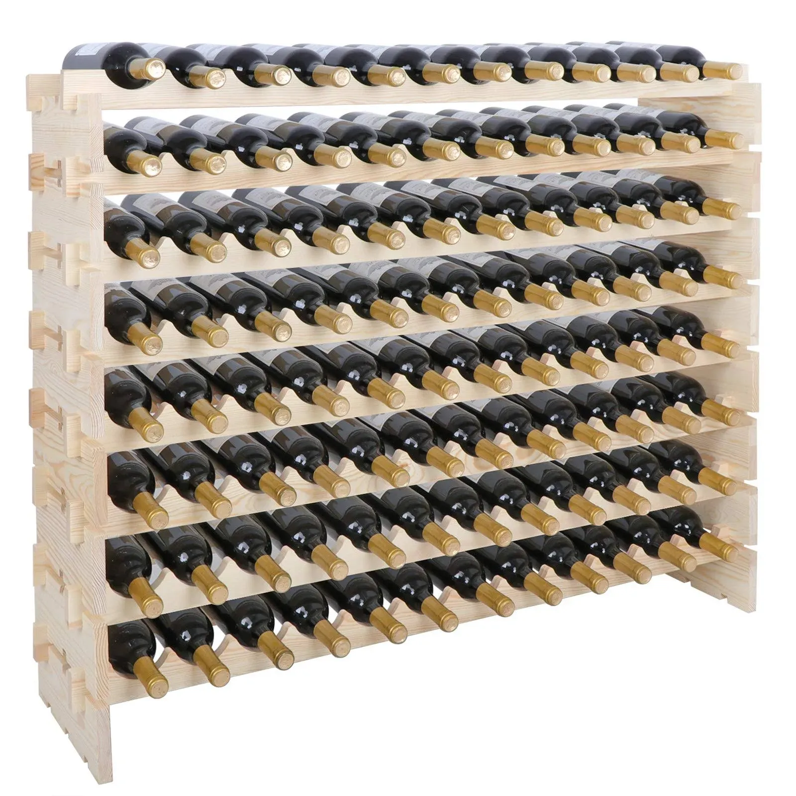 8 Tier Solid Wood Display Shelves 96 Bottles Holder Wine Rack Durable Storage