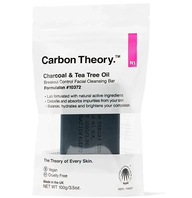 Carbon Theory Facial Cleansing Bar, Breakout Control, Charcoal & Tea Tree Oil - 100 g