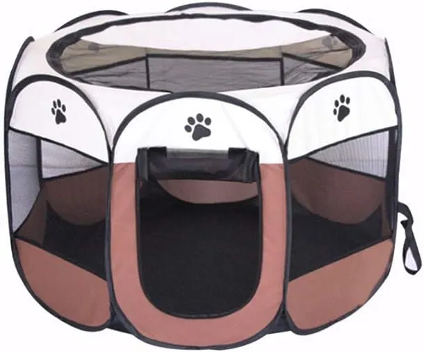 BODISEINT Portable Pet Playpen, Dog Playpen Foldable Pet Exercise Pen Tents Dog Kennel House Playground for Puppy Dog Yorkie Cat Bunny Indoor Outdoor Travel Camping Use (Large, Coffee - Beige)