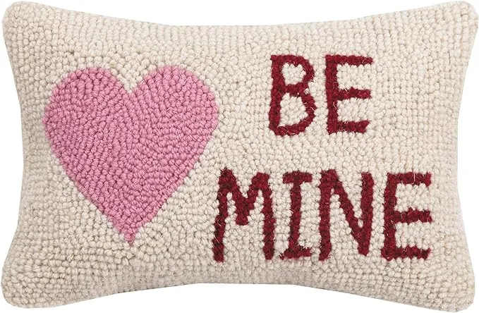 Be Mine Heart Hook Wool and Cotton Pillow, 8 X 12, Peking Handicraft ~ Valentine