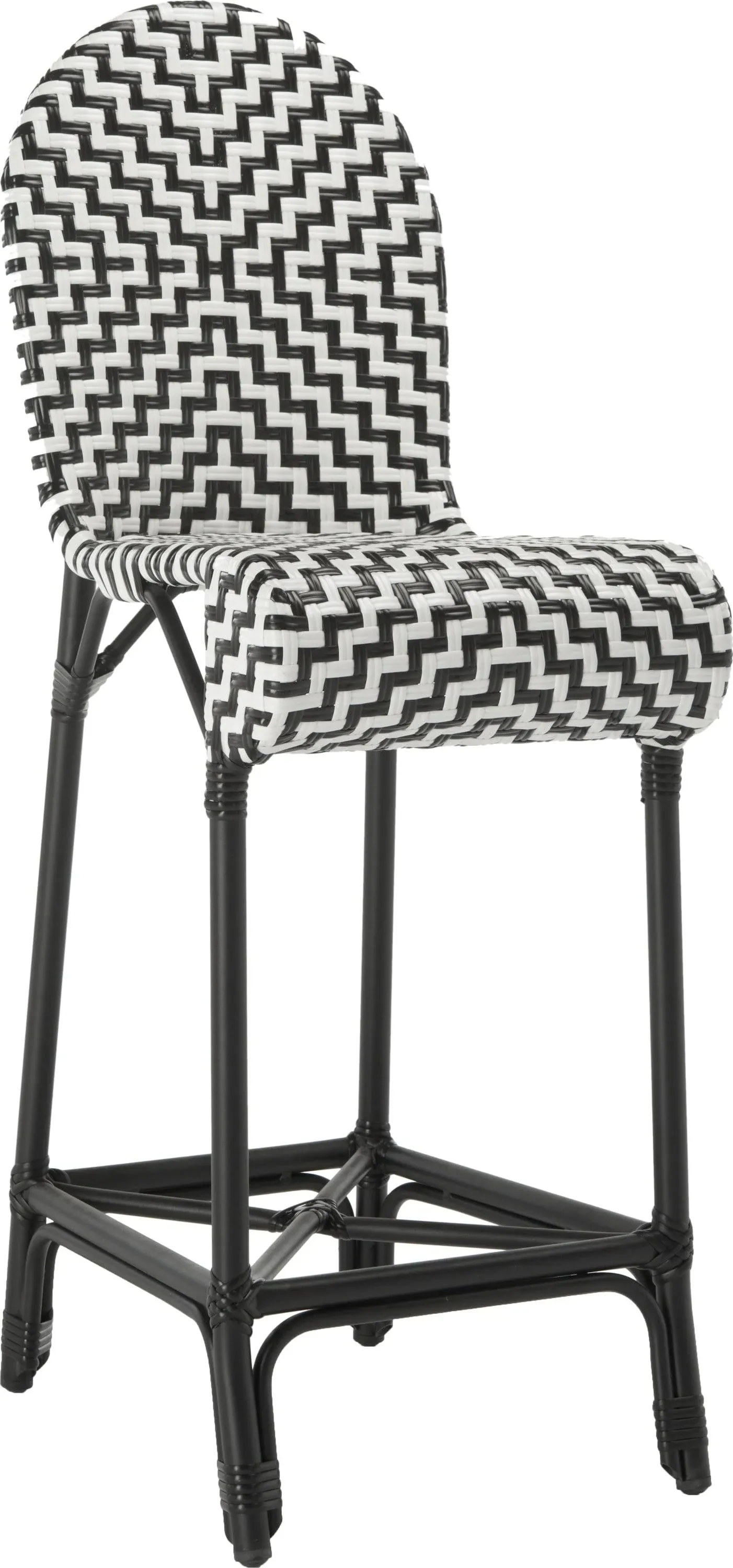 Outdoor Bar Stool, Armless Design With Black/White PE Wicker Seat & Backrest - Tropical - Outdoor Bar Stools And Counter Stools - by Decor Love | Houzz