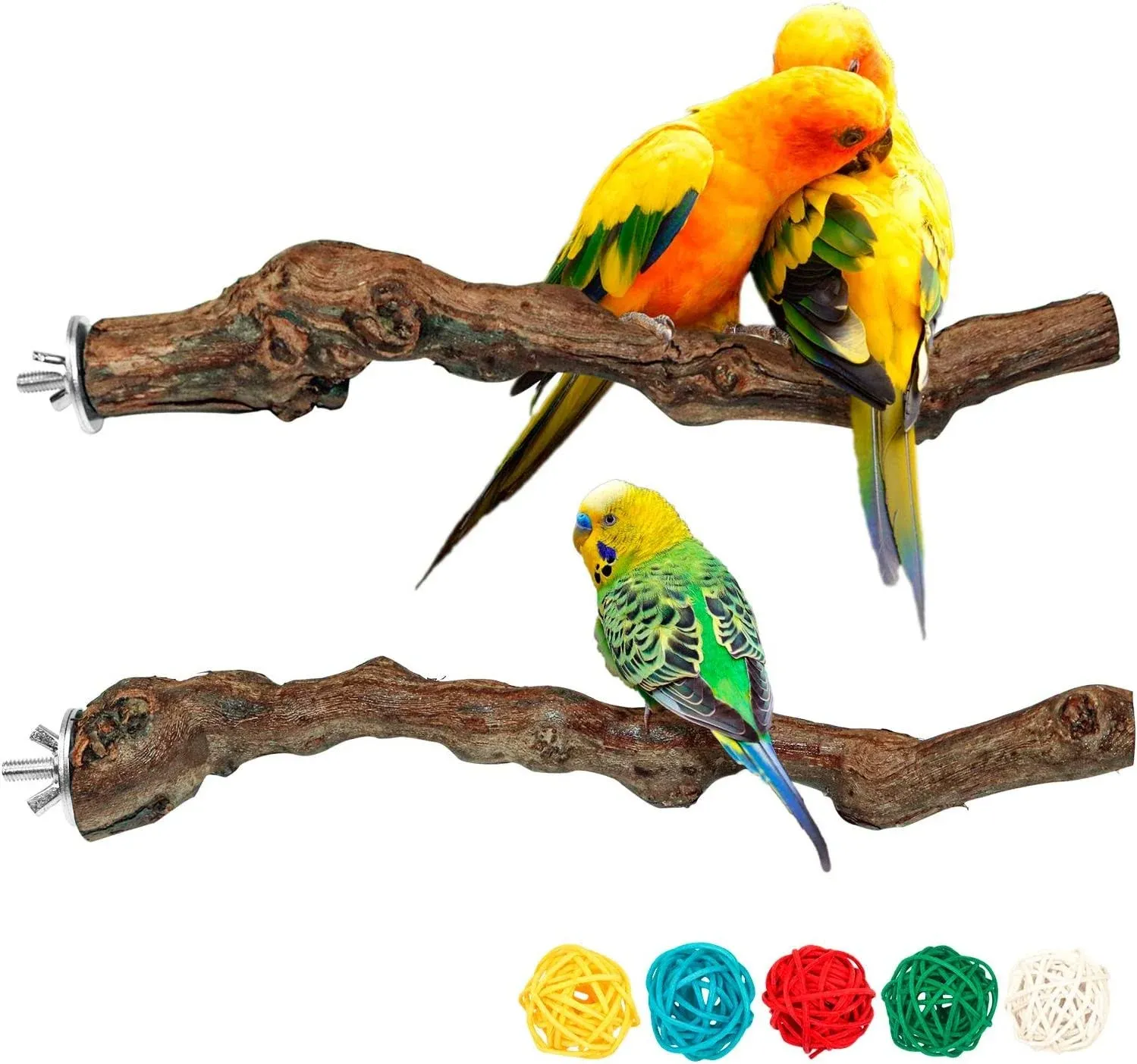 2 Packs Parrot Perch Stand,Natural Grapevine Wood Perch Parrots Cage Perch Toys ...