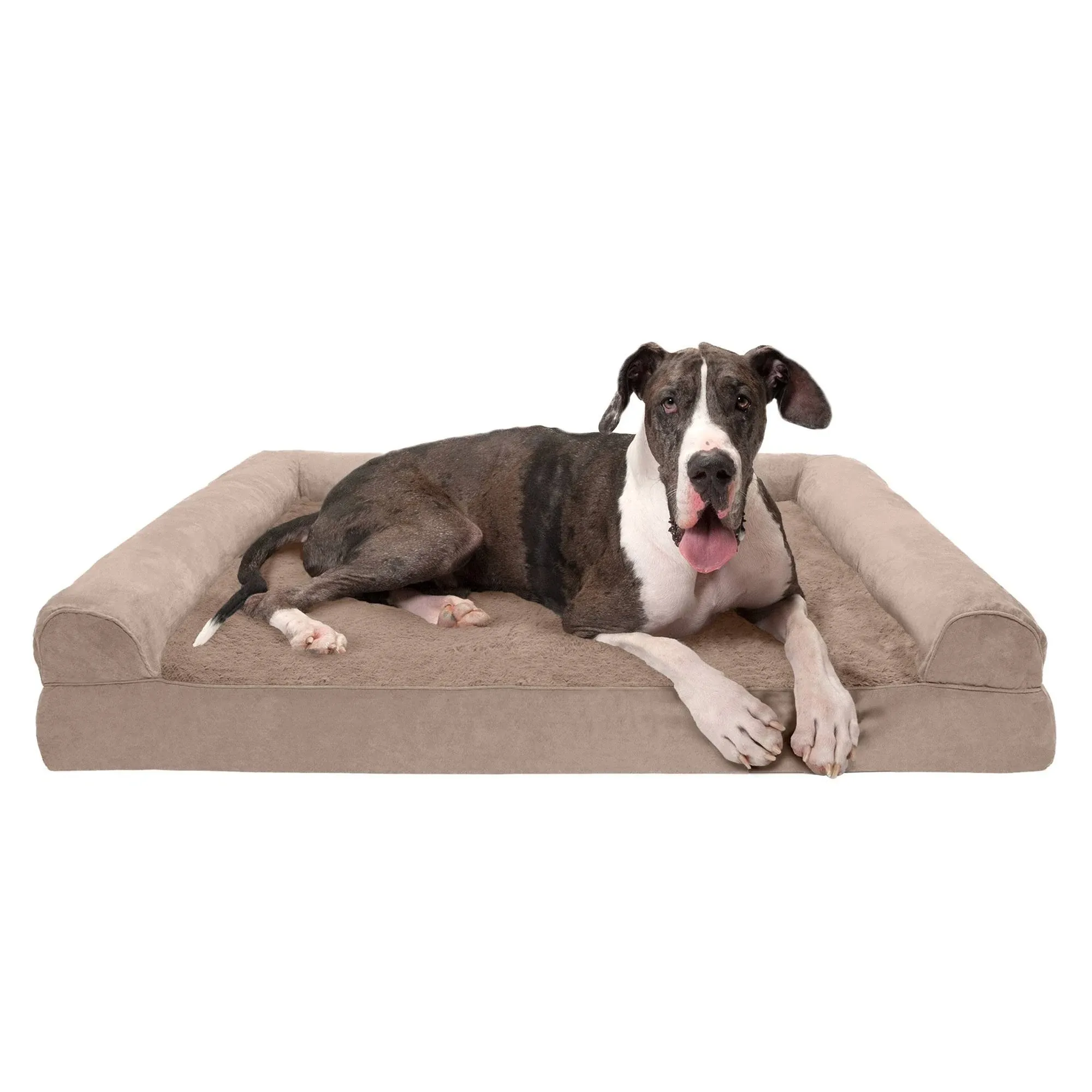 FurHaven Plush Suede Memory Foam Sofa Dog Bed - Jumbo Plus Almondine