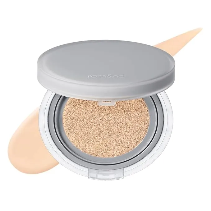 Rom&nd Nu Zero Cushion (03 Natural 21) Larga duración, alta cobertura, acabado semimate, cutis impecable sin rostro apelmazado, base de maquillaje y fijador, finas capas, base de cojín coreana