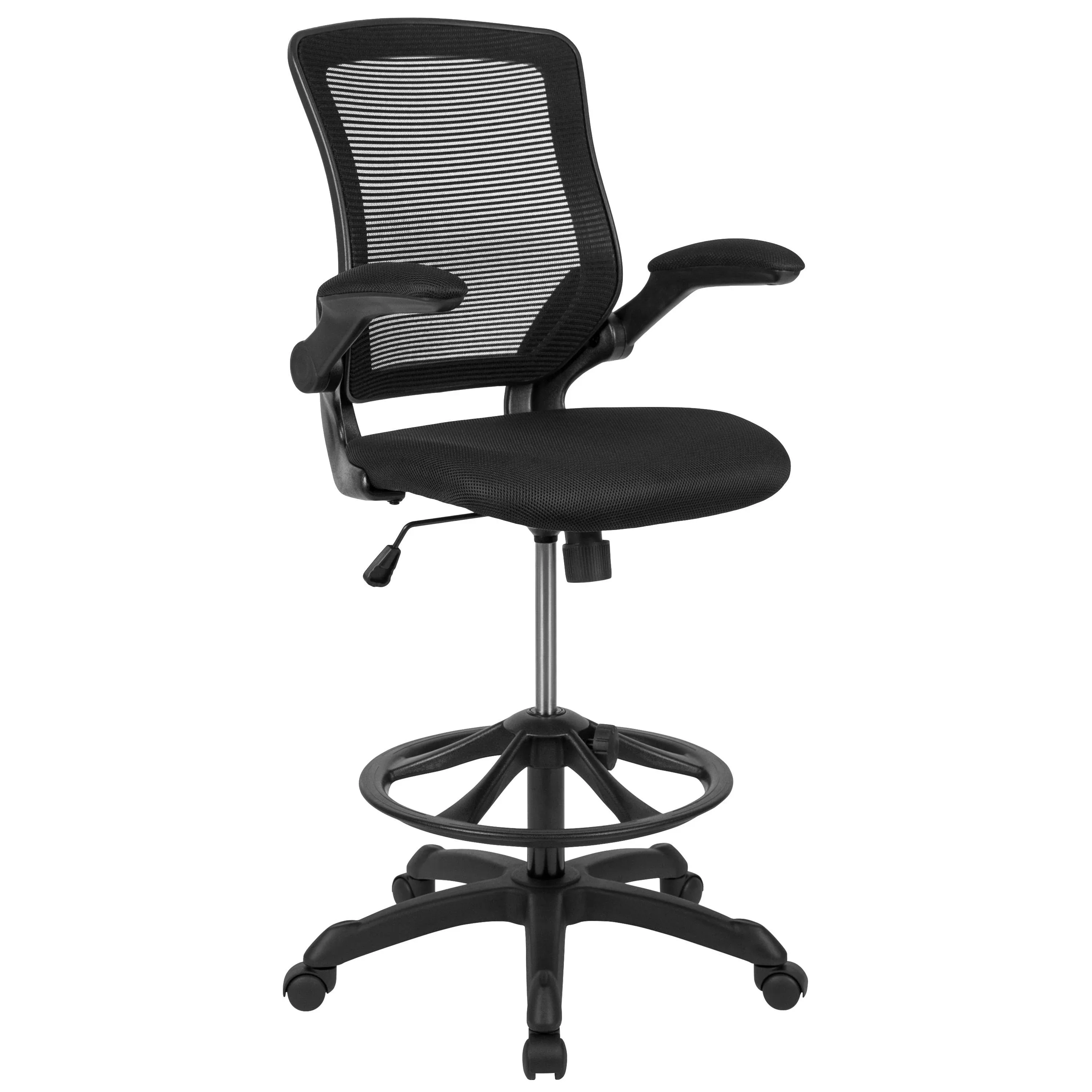 Flash Furniture Mid Back Mesh Ergonomic Drafting Chair with Adjustable Foot Ring and Flip-Up Arms