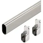 Oval Wardrobe Tube Polished Chrome Closet Rod w/End Supports, Welded Steel, 1.0mm Thick Chrome-Plated (1, 18")