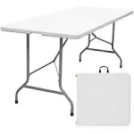 Folding Table,6ft Portable Heavy Duty Plastic Fold-in-Half 6 Foot Foldable Table Utility Dining Table Indoor Outdoor for Camping Picnic and Party, Parties Wedding BBQ (White)