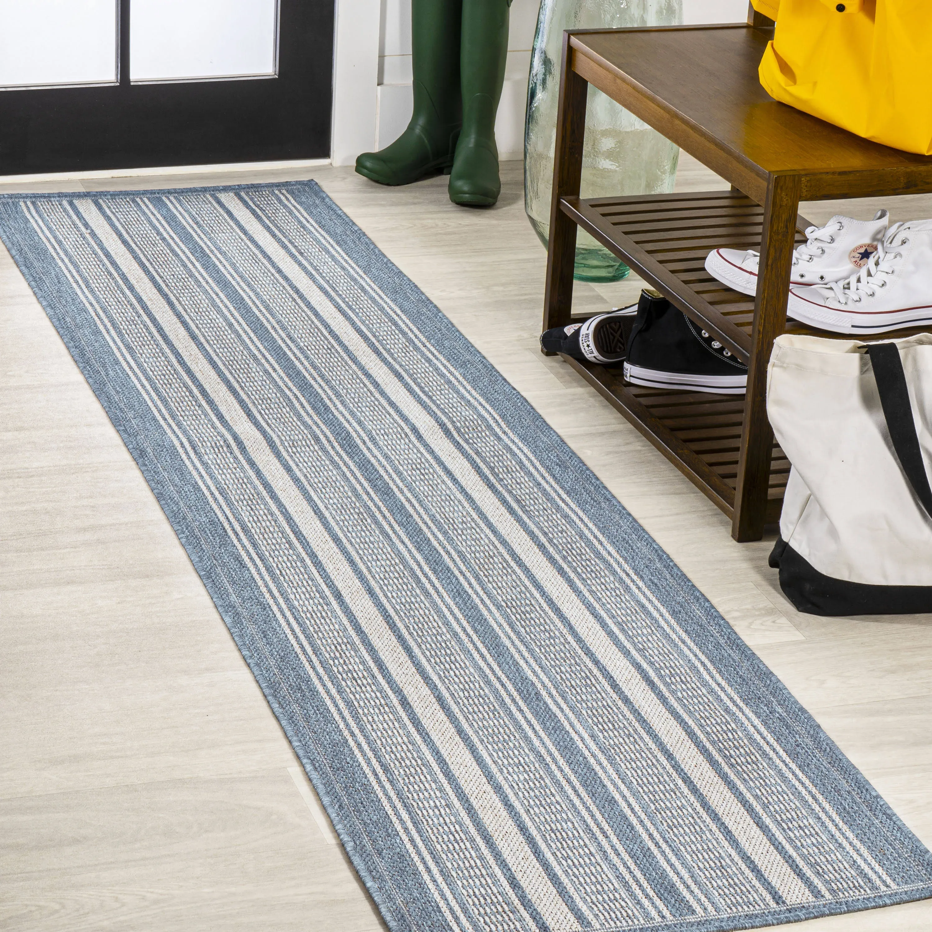 Jonathany Santa Monica SMB202E Blue/Light Gray Area Rug 2 ft. X 8 ft. Runner