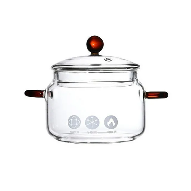 Glass Cooking Pot with Lid Heat Resistant Glass Saucepan Borosilicate Glass Cookware Stovetop Pot