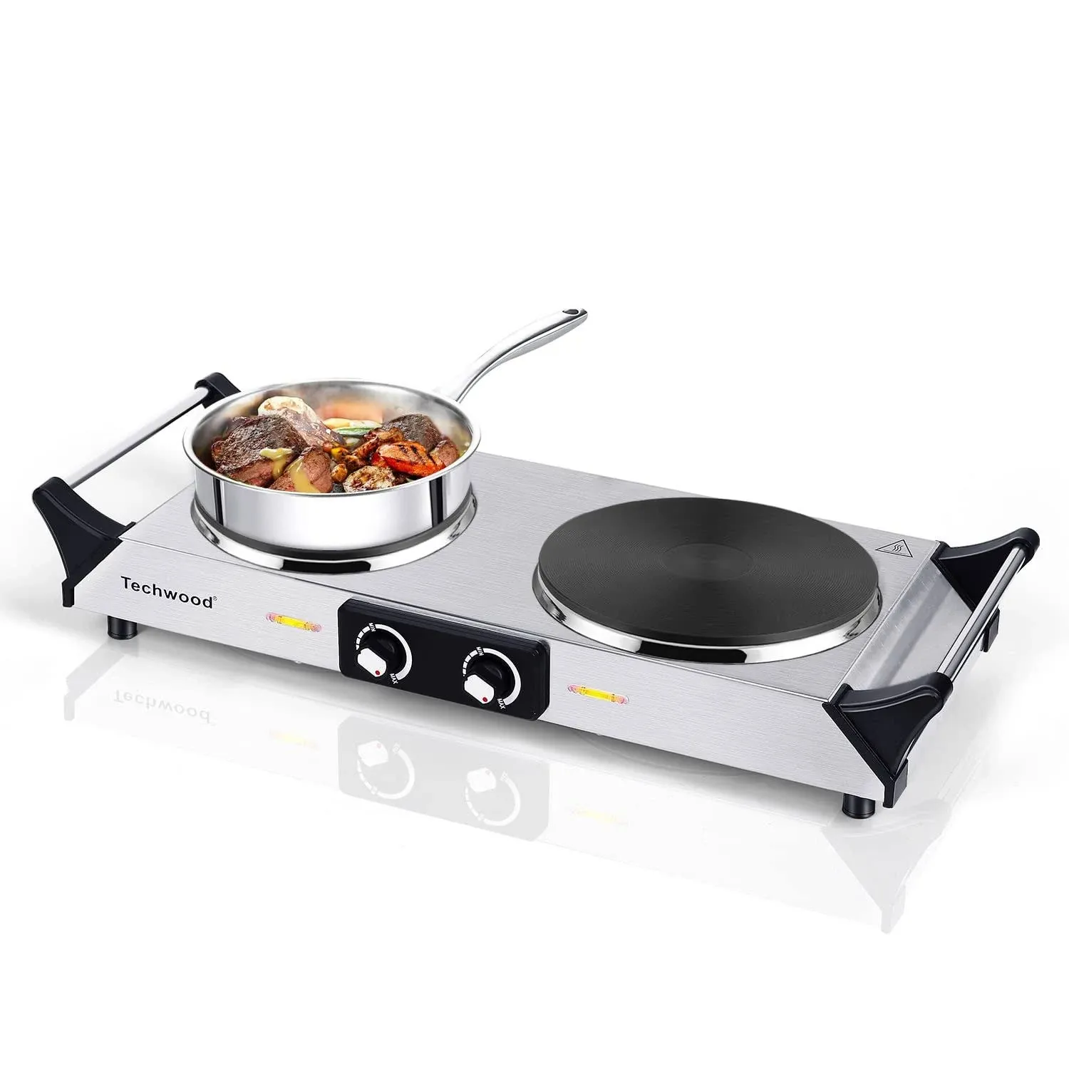 Hot Plate, Techwood 1800W Double Infrared Ceramic Electric Stove for Cooking, Dual Control Cooktop Burner, Portable Anti-Scald Handles Suitable for R